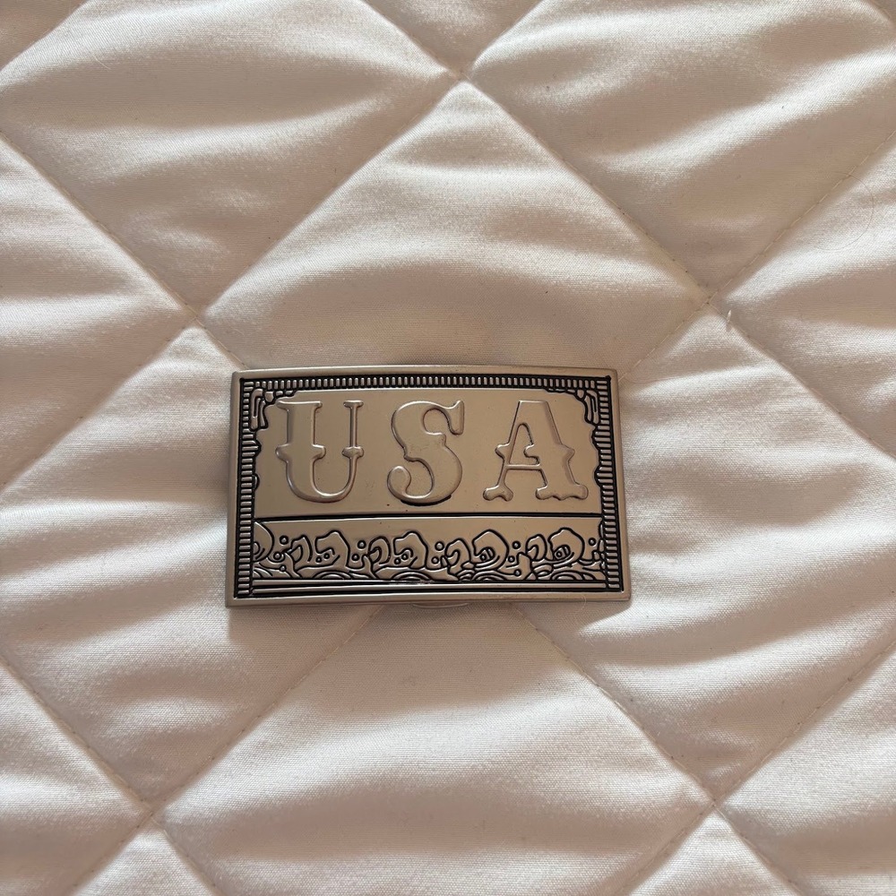 Vintage USA Silver Tone Rectangular Belt Buckle Western Patriotic‎ 90s Country